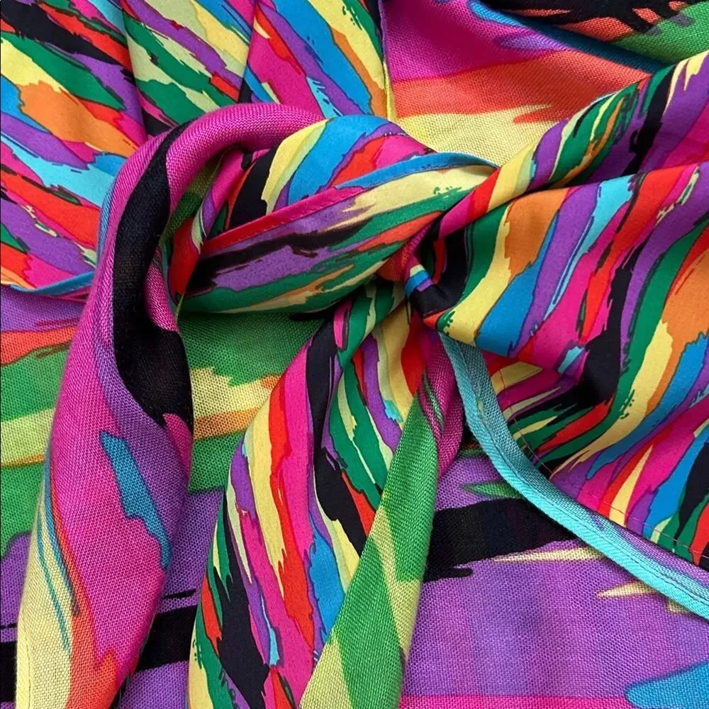 Echo Vibrant Multicolor Abstract Scarf Made With Two Types Of Fabric, Super Fun